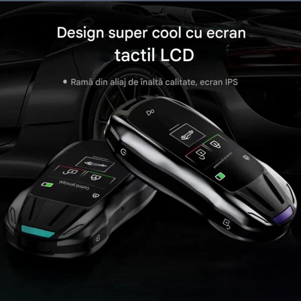 Cheie Auto Smart cu Display SK05 Argintiu, Activare Keyless Entry, 4 butoane, LCD cu touchscreen