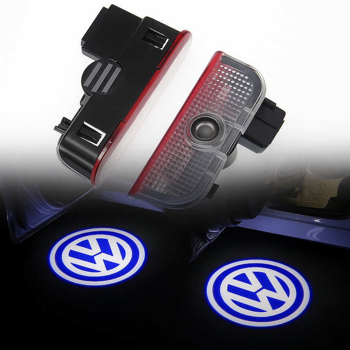 Lampi Portiere Auto Volkswagen, Holograma LED cu LOGO, Compatibile cu Tiguan, Touareg, CC, Passat, Golf, Jetta, Sharan, Sirocco, Eos