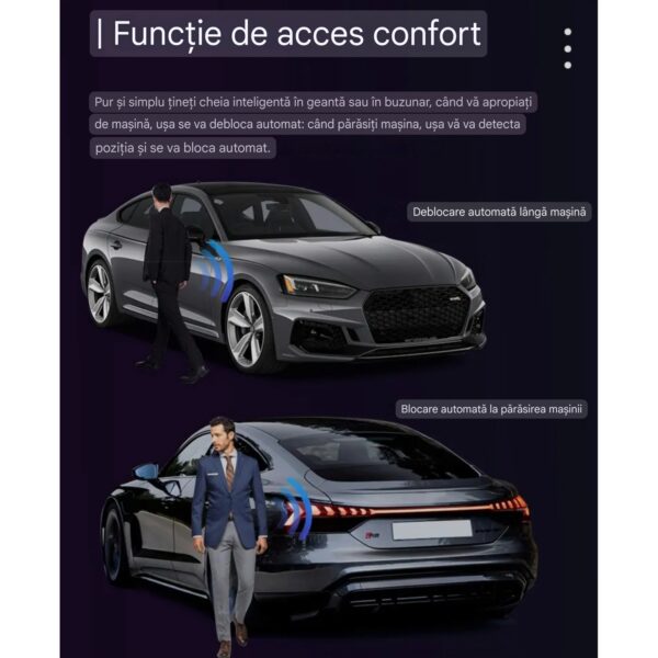 Cheie Auto Smart cu Display SK05 Argintiu, Activare Keyless Entry, 4 butoane, LCD cu touchscreen