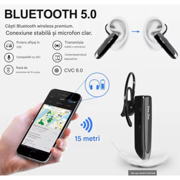 res_a2769aec834e458d96786686594e757b Casca Bluetooth New Bee B41, Baterie 24 ore, Multipoint, Universală, Culoare Negru