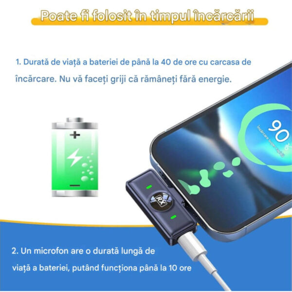 Microfoane Lavaliera Wireless Q8, Autonomie baterie 40 ore, Reducere zgomot exterior, Iphone & Android