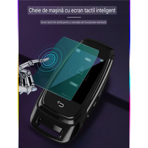 Cheie Auto Smart cu Display SK05 Argintiu, Activare Keyless Entry, 4 butoane, LCD cu touchscreen