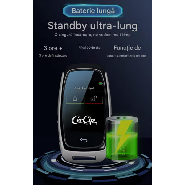 Cheie Auto Smart cu Display SK05 Argintiu, Activare Keyless Entry, 4 butoane, LCD cu touchscreen