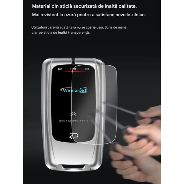 Cheie Auto Smart cu LAMA DE URGENTA, Activare Keyless Entry, 4 butoane, LCD cu touchscreen