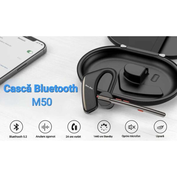 Casca Bluetooth New Bee M50, Baterie 24 ore, Reducere zgomot DSP, Cu husa, Sunet HD, Multipoint, Universală