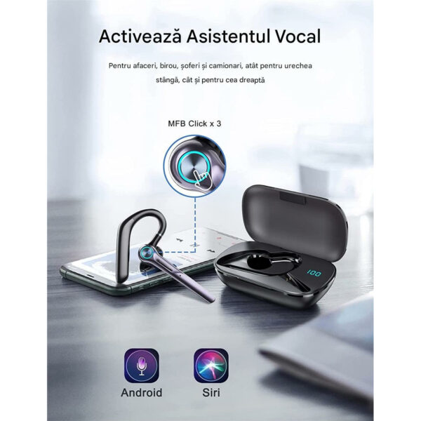 res_b7bd0bd09e2b9610ba73314a7e2862b8 Casca Bluetooth CerCip G3, Autonomie baterie 15 ore, Cu carcasa de încarcare, Eliminare Zgomot, Universală, Negru