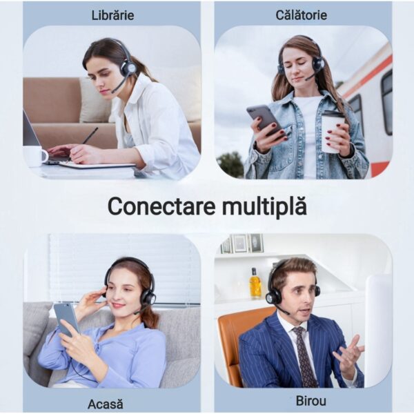 Casca Call Center New Bee BH58, Autonomie baterie 25 ore 400 mAh, Call Center, Reducere zgomot fundal AI, Sunet Stereo Hi-Fi, Multipoint, Universala, 3 moduri de conectare