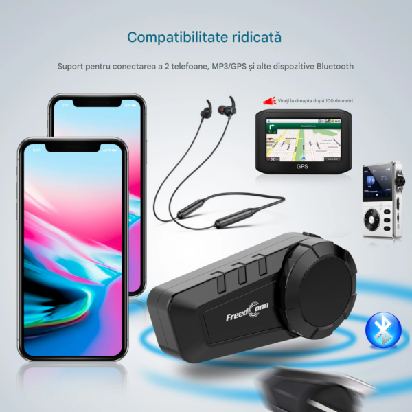 Casca Bluetooth pentru MOTO, FreedConn KY PRO, Intercom pentru 6 persoane 1200m, Autonomie baterie 11 ore, Anulare zgomot, Rezistenta apa IP65, Multipoint, Comanda vocala, Walkie-Talkie, Radio FM, Partajare muzica, Raspuns automat