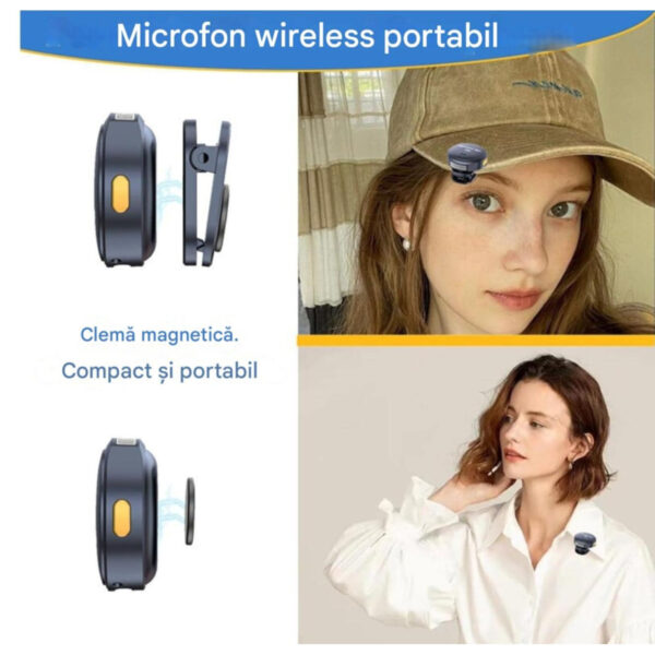 Microfoane Lavaliera Wireless Q8, Autonomie baterie 40 ore, Reducere zgomot exterior, Iphone & Android