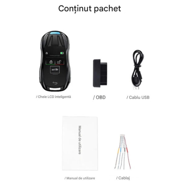 Cheie Auto Smart cu display 828, Activare Keyless Entry, 4 butoane, LCD cu touchscreen