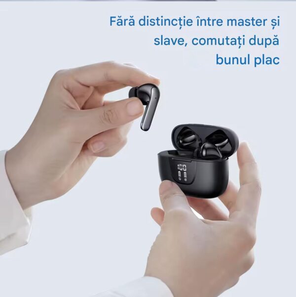 Casti Wireless TWS CerCip S42 cu izolare a zgomotului ENC+ANC, Autonomie 40 ore, Control prin Touch, Universale, Culoare Alb