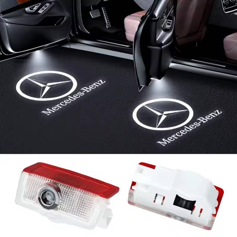 Lampi Portiere Auto Mercedes Benz, Holograma LED cu LOGO, Compatibile cu clasele A, B, C, E, AMG, ML, GL, GLA, M, 4Matic