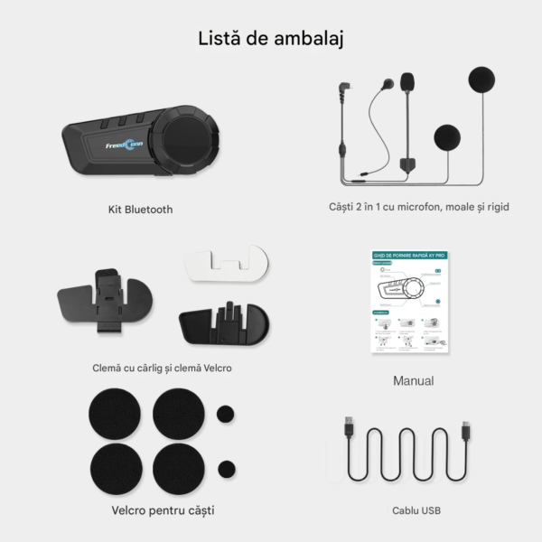Casca Bluetooth pentru MOTO, FreedConn KY PRO, Intercom pentru 6 persoane 1200m, Autonomie baterie 11 ore, Anulare zgomot, Rezistenta apa IP65, Multipoint, Comanda vocala, Walkie-Talkie, Radio FM, Partajare muzica, Raspuns automat