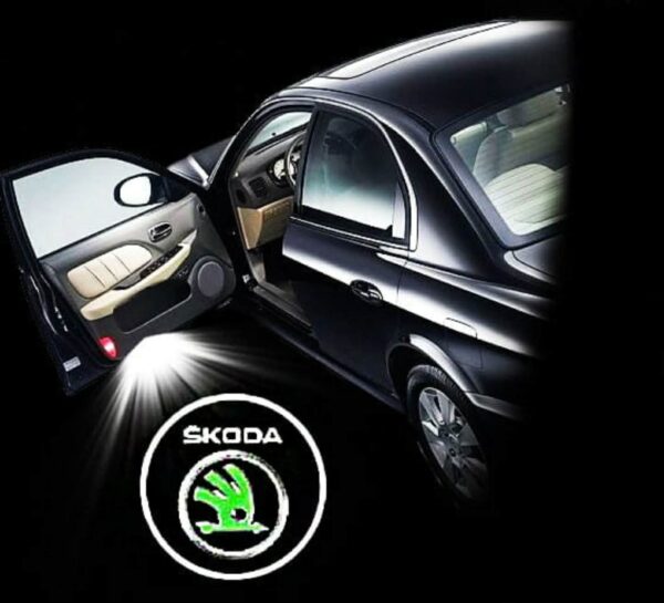 Lampi Portiere Auto SKODA cu LOGO, Compatibile cu Octavia 2015–2024, KODIAQ 2016-2024, KAROQ 2017-2024, YETI 2012-2017, Set 2 bucati, Lentile de sticla, Instalare Plug & Play, Calitate premium