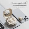 Casti Wireless TWS Ergonomice M160, Autonomie baterie 38 ore, Purtare pe ureche, Carcasa reîncărcabilă cu oglindă, Anulare zgomot, Multipoint, Sunet stereo Hi-Fi, Wireless V6.0, Bluetooth V5.4, Greutate 3g, Culoare Crem