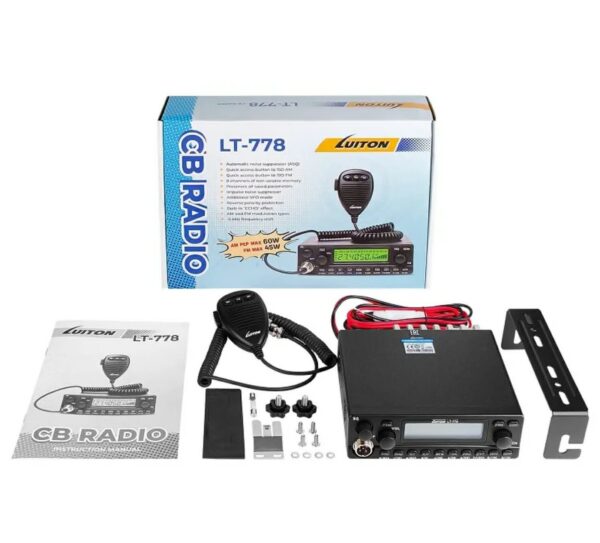 Statie Radio Auto LT-778, 60W, 40 canale, AM-FM, 12V-24V, 27 MHz, Squelch Automat ASQ si Manual, Afisaj Digital, Reducere Zgomot