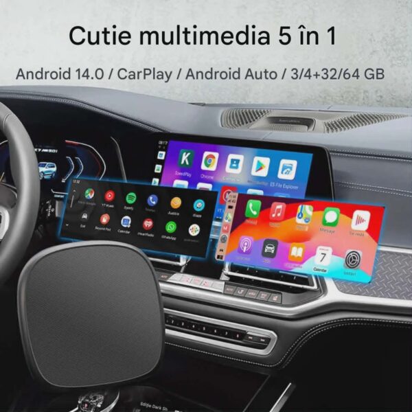 Adaptor Wireless CarPlay Android Auto, 4Gb Ram 64 Gb Memorie, Octa Core, Cip MTK MT676X, YouTube, Netflix Compatibil cu IOS si Android, Sim 4g