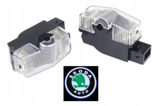 Lampi Portiere Auto SKODA cu LOGO, Compatibile cu Octavia 2015–2024, KODIAQ 2016-2024, KAROQ 2017-2024, YETI 2012-2017, Set 2 bucati, Lentile de sticla, Instalare Plug & Play, Calitate premium