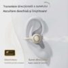 Casti Wireless TWS Ergonomice M160, Autonomie baterie 38 ore, Purtare pe ureche, Carcasa reîncărcabilă cu oglindă, Anulare zgomot, Multipoint, Sunet stereo Hi-Fi, Wireless V6.0, Bluetooth V5.4, Greutate 3g, Culoare Crem