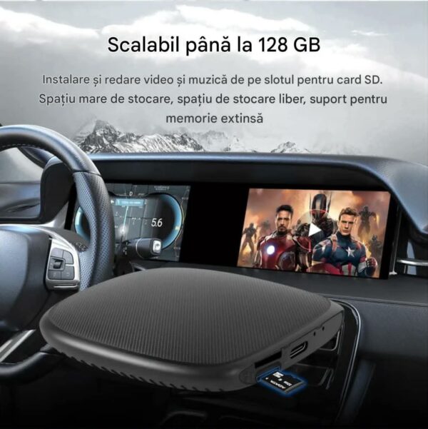 Adaptor Wireless CarPlay Android Auto, 4Gb Ram 64 Gb Memorie, Octa Core, Cip MTK MT676X, YouTube, Netflix Compatibil cu IOS si Android, Sim 4g