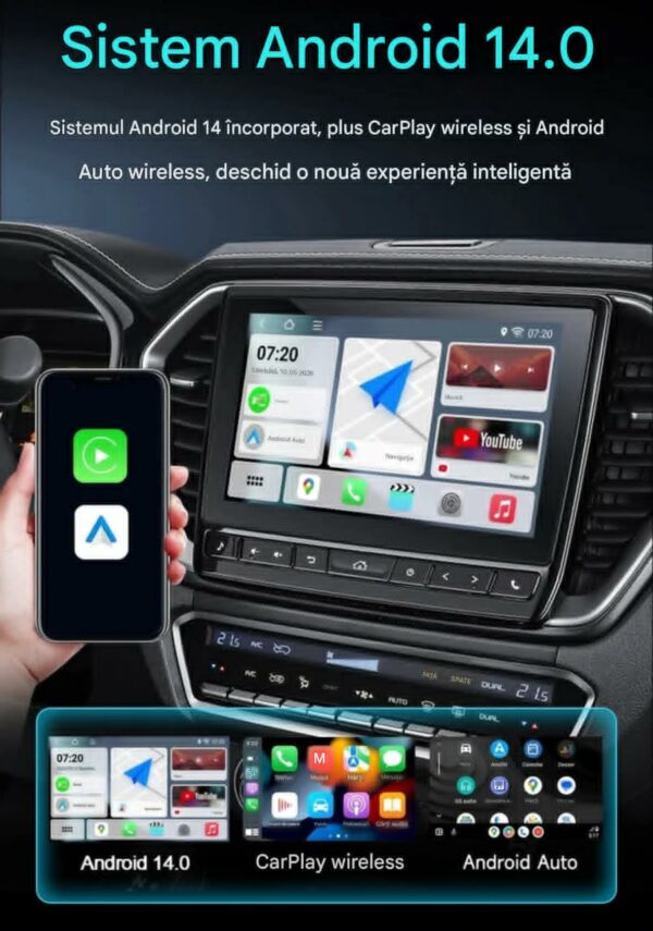 Adaptor Wireless CarPlay Android Auto, 4Gb Ram 64 Gb Memorie, Octa Core, Cip MTK MT676X, YouTube, Netflix Compatibil cu IOS si Android, Sim 4g