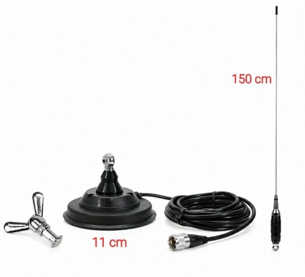 f564d7f0-007e-48cb-ac89-c155abc61bb4 Antena pentru statie auto CB, Înălțime 150 cm, Cu baza magnetica si fluture, Mufa PL, Emisie 15km, Cablu inclus, Otel