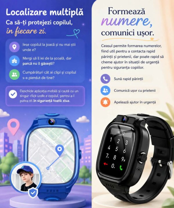 Ceas SMART pentru Copii, Smartwatch CerCip Y88,  Sim card 4G, Baterie 48 ore, Localizare GPS, Camera 3MP, Incarcare Wireless, Ecran cu Touch, Apel video, Functie spion, SOS