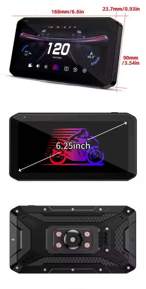 Navigatie MOTO CerCip MT9, Carplay/Android Auto, Octa-Core, GPS, IP67 Rezistenta apa, Camere 2K, Senzori presiune roti, Wifi, BSD, 6'25 inch, Touch, Mirror Link