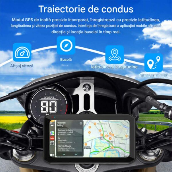 Navigatie MOTO CerCip MT9, Carplay/Android Auto, Octa-Core, GPS, IP67 Rezistenta apa, Camere 2K, Senzori presiune roti, Wifi, BSD, 6'25 inch, Touch, Mirror Link