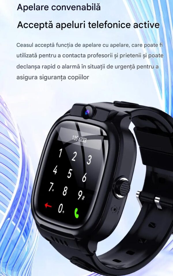 Ceas Smartwatch CerCip Y88 pentru Copii, Sim card 4G, Baterie 48 ore, Localizare GPS, Camera 3MP, Incarcare Wireless, Ecran cu Touch, Apel video, Functie spion, SOS,