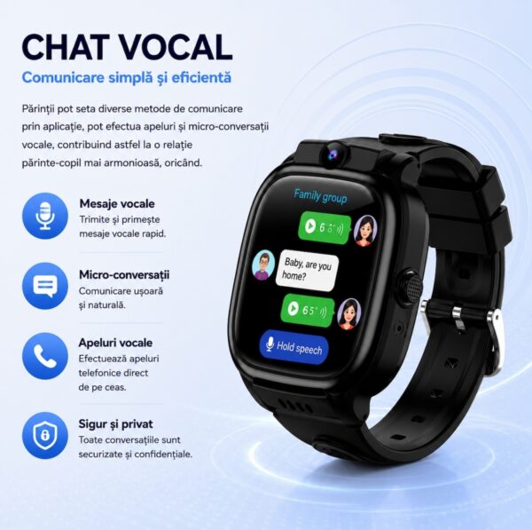 Ceas Smartwatch CerCip Y88 pentru Copii, Sim card 4G, Baterie 48 ore, Localizare GPS, Camera 3MP, Incarcare Wireless, Ecran cu Touch, Apel video, Functie spion, SOS,