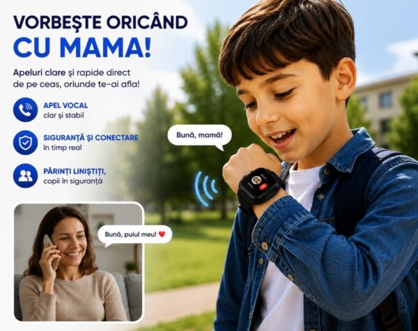 Ceas Smartwatch CerCip Y88 pentru Copii, Sim card 4G, Baterie 48 ore, Localizare GPS, Camera 3MP, Incarcare Wireless, Ecran cu Touch, Apel video, Functie spion, SOS,