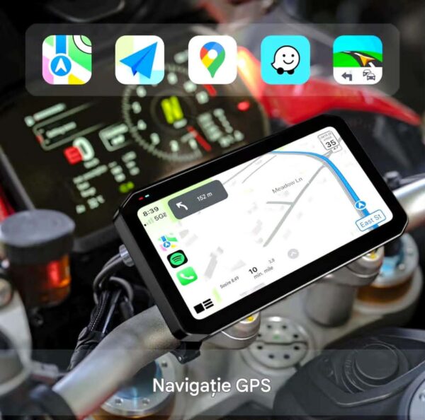 Navigatie MOTO CerCip MT9, Carplay/Android Auto, Octa-Core, GPS, IP67 Rezistenta apa, Camere 2K, Senzori presiune roti, Wifi, BSD, 6'25 inch, Touch, Mirror Link