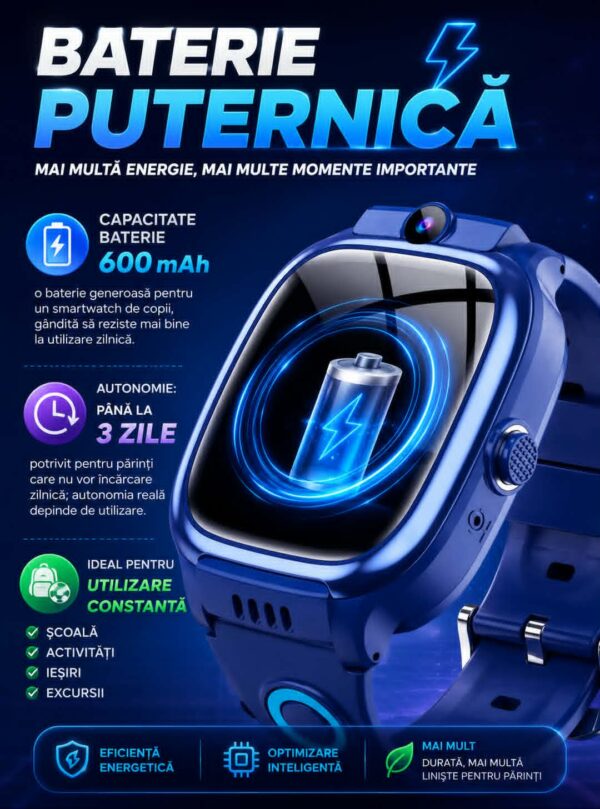 Ceas SMART pentru Copii, Smartwatch CerCip Y88,  Sim card 4G, Baterie 48 ore, Localizare GPS, Camera 3MP, Incarcare Wireless, Ecran cu Touch, Apel video, Functie spion, SOS