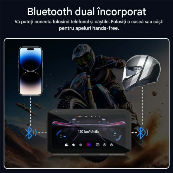 Navigatie MOTO CerCip MT9, Carplay/Android Auto, Octa-Core, GPS, IP67 Rezistenta apa, Camere 2K, Senzori presiune roti, Wifi, BSD, 6'25 inch, Touch, Mirror Link