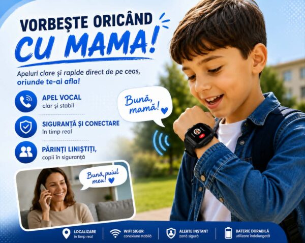 Ceas SMART pentru Copii, Smartwatch CerCip Y88,  Sim card 4G, Baterie 48 ore, Localizare GPS, Camera 3MP, Incarcare Wireless, Ecran cu Touch, Apel video, Functie spion, SOS