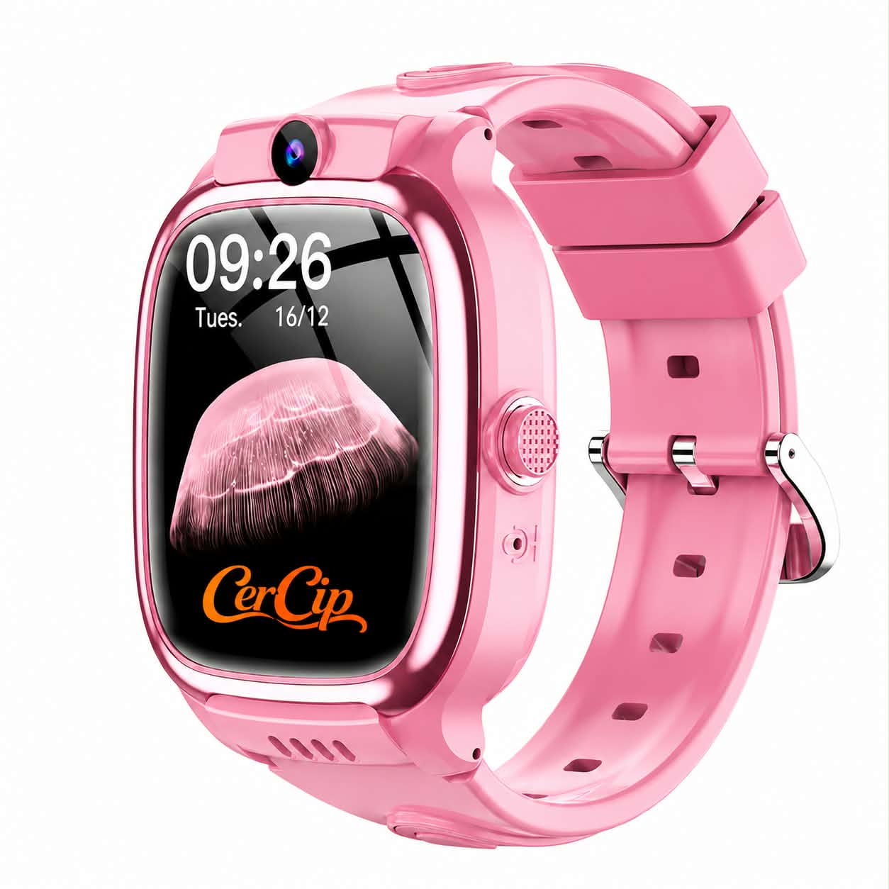 Ceas Smart CerCip Y88 Roz, 4G, GPS, Camera, Incarcare Wireless, Ecran cu Touch