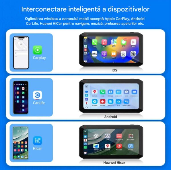 Navigatie MOTO CerCip MT9, Carplay/Android Auto, Octa-Core, GPS, IP67 Rezistenta apa, Camere 2K, Senzori presiune roti, Wifi, BSD, 6'25 inch, Touch, Mirror Link