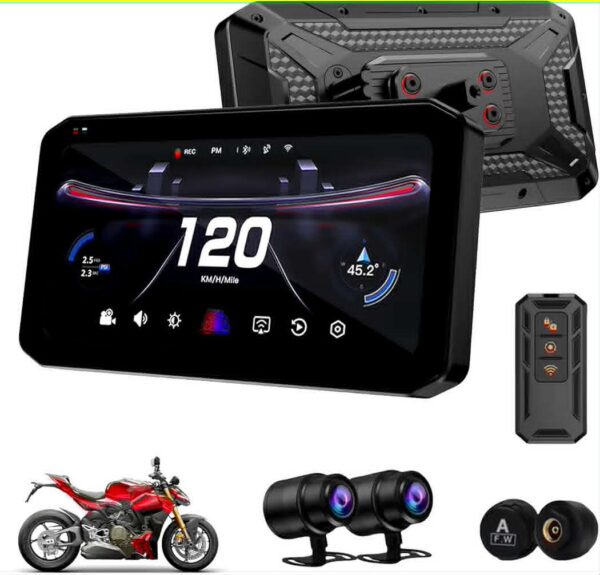Navigatie MOTO CerCip MT9, Carplay/Android Auto, Octa-Core, GPS, IP67 Rezistenta apa, Camere 2K, Senzori presiune roti, Wifi, BSD, 6'25 inch, Touch, Mirror Link