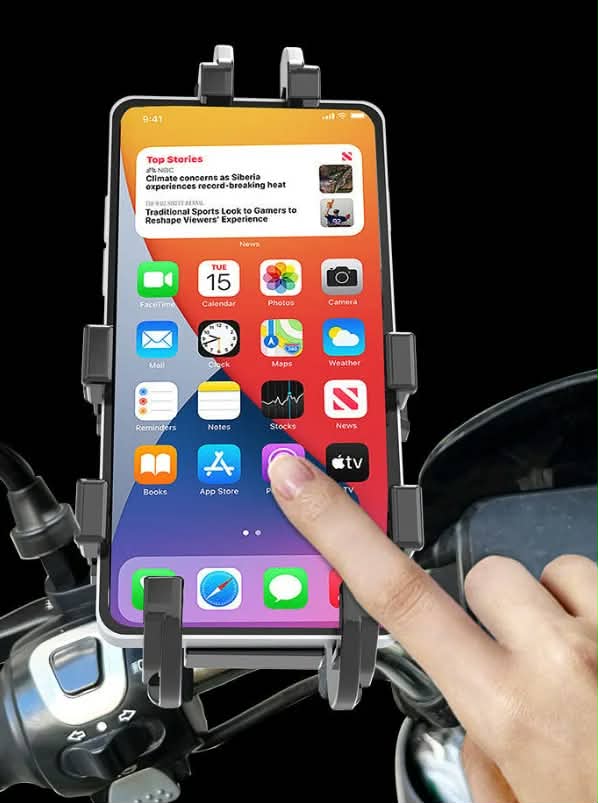 Suport telefon Motocicleta, Rezistent la șocuri, 7 inch, Dimensiune mare, Rotativ la 360°, Cu amortizor, Prindere 2 in 1 ghidon sau oglinda