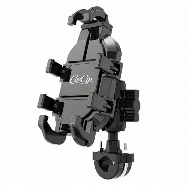 Suport telefon Motocicleta, Rezistent la șocuri, 7 inch, Dimensiune mare, Rotativ la 360°, Cu amortizor, Prindere 2 in 1 ghidon sau oglinda
