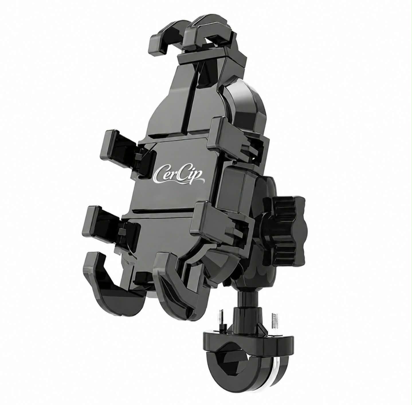 Suport telefon Motocicleta, Rezistent la șocuri, 7 inch, Dimensiune mare, Rotativ la 360°, Cu amortizor, Prindere 2 in 1 ghidon sau oglinda