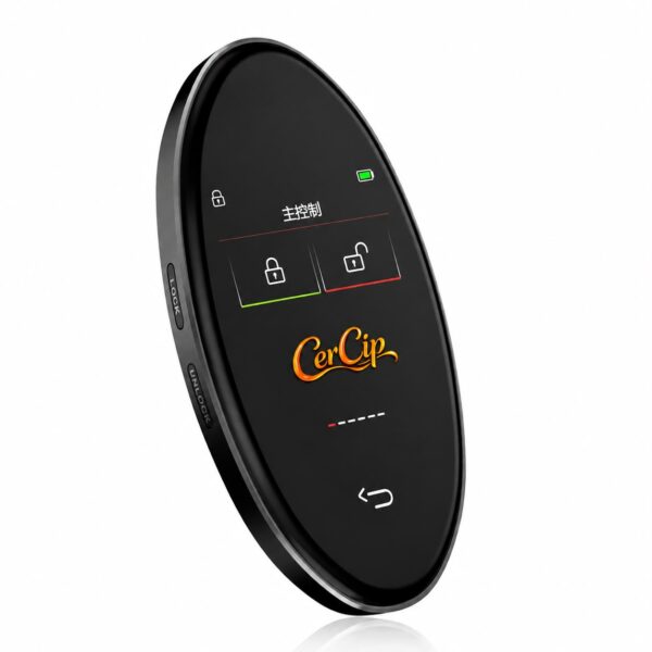 3fc87d47-dc00-4b09-9089-921601be6870 Cheie Auto Smart cu Display CerCip 818 Negru, Activare Keyless Entry, 4 butoane, LCD cu touchscreen, Smart Car Key