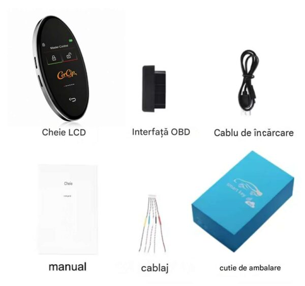 Cheie Auto Smart cu Display CerCip 818 Argintiu, Activare Keyless Entry, 4 butoane, LCD cu touchscreen, Smart Car Key