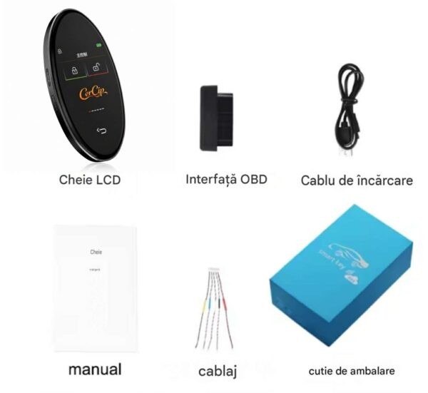 fbc722ad-78ad-4720-babb-db92e3496e0e Cheie Auto Smart cu Display CerCip 818 Negru, Activare Keyless Entry, 4 butoane, LCD cu touchscreen, Smart Car Key